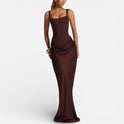 Women's Fitted Maxi Dress with Draped Skirt