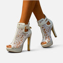 Ankle Boots Lace Peep Toe Platform High Heel