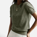 Short Sleeve Sweater Ribbed Knit Crew Neck