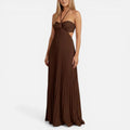 Pleated Cut-Out Wedding Guest Maxi Dress with Spaghetti Straps