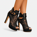 Ankle Boots Lace Peep Toe Platform High Heel