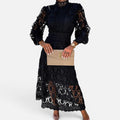 Midi Dress Lace High Neck Long Sleeve