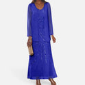 Sequin Embellished V Neck Long Sleeve Dress Set