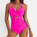 One Piece Swimsuit Mesh Panel V Neck Adjustable Strap