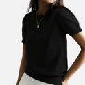 Short Sleeve Sweater Ribbed Knit Crew Neck
