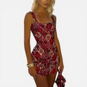 Sequin Mini Dress Sleeveless Square Neck Geometric Print