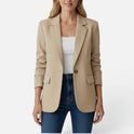 Women Blazer Single Button Notched Lapel Long Sleeve