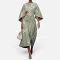 Elegant Floral Midi Wedding Dress with Wide Sleeves