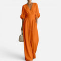 Jumpsuit Deep V Neck Wide Leg Three Quarter Sleeve