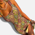 Sequin Mini Dress Sleeveless Square Neck Geometric Print
