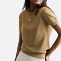 Short Sleeve Sweater Ribbed Knit Crew Neck