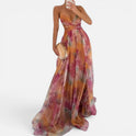 Maxi Dress Ruched Sleeveless Printed Spaghetti Strap