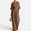 Jumpsuit Deep V Neck Wide Leg Three Quarter Sleeve