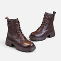 Orthopedic Ankle Boots Lace Up Chunky Sole Leather Look