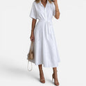 Midi Dress Eyelet Short Sleeve Collared