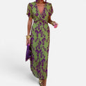 Midi Dress Floral V Neck Short Sleeve
