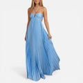 Pleated Cut-Out Wedding Guest Maxi Dress with Spaghetti Straps