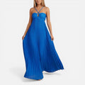 Pleated Cut-Out Wedding Guest Maxi Dress with Spaghetti Straps