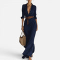 Maxi Dress Ruched Collared Long Sleeve Dress