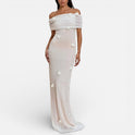 Women's Party Maxi Dress – Off-the-Shoulder, 3D Floral