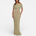 Women's Party Maxi Dress – Off-the-Shoulder, 3D Floral