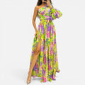 One Shoulder Floral Maxi Dress with Side Split
