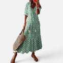 Maxi Dress Tassel Tie V Neck Three Quarter Sleeve Printed