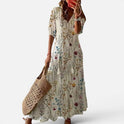 Maxi Dress Tassel Tie V Neck Three Quarter Sleeve Printed
