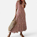 Maxi Dress Tassel Tie V Neck Three Quarter Sleeve Printed
