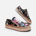 Orthopedic Sneakers Lace Up Side Zip Floral Casual Shoes