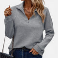 Women Jumper Ribbed Half Zip Long Sleeve