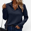 Women Jumper Ribbed Half Zip Long Sleeve