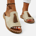 Orthopedic Sandals Tassel Slip On Open Toe Tribal Print Flats