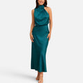 High Neck Satin Midi Dress