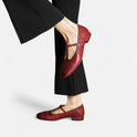 Women's T-Strap Flats – Faux Leather, Buckle