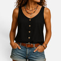 Tank Top Button Front Sleeveless Pocket Detail