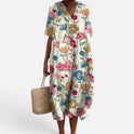 Midi Dress Floral Print V Neck Short Sleeve Casual