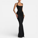 Women's Fitted Maxi Dress with Draped Skirt