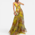 Maxi Dress Ruched Sleeveless Printed Spaghetti Strap