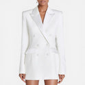 Women's Christmas Blazer Dress – Double-Breasted, Satin Lapels