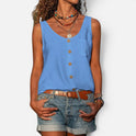 Tank Top Button Front Sleeveless Pocket Detail