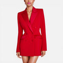 Women's Christmas Blazer Dress – Double-Breasted, Satin Lapels
