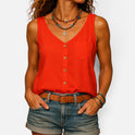 Tank Top Button Front Sleeveless Pocket Detail