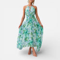 Women's Midi Dress – Floral Chiffon, Halter Neck