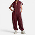 Jumpsuit Zip Front Drawstring High Neck Sleeveless Stripe