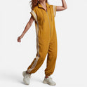 Jumpsuit Zip Front Drawstring High Neck Sleeveless Stripe