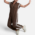 Jumpsuit Zip Front Drawstring High Neck Sleeveless Stripe
