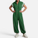 Jumpsuit Zip Front Drawstring High Neck Sleeveless Stripe