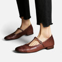 Women's T-Strap Flats – Faux Leather, Buckle