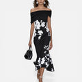 Off Shoulder Floral Midi Dress